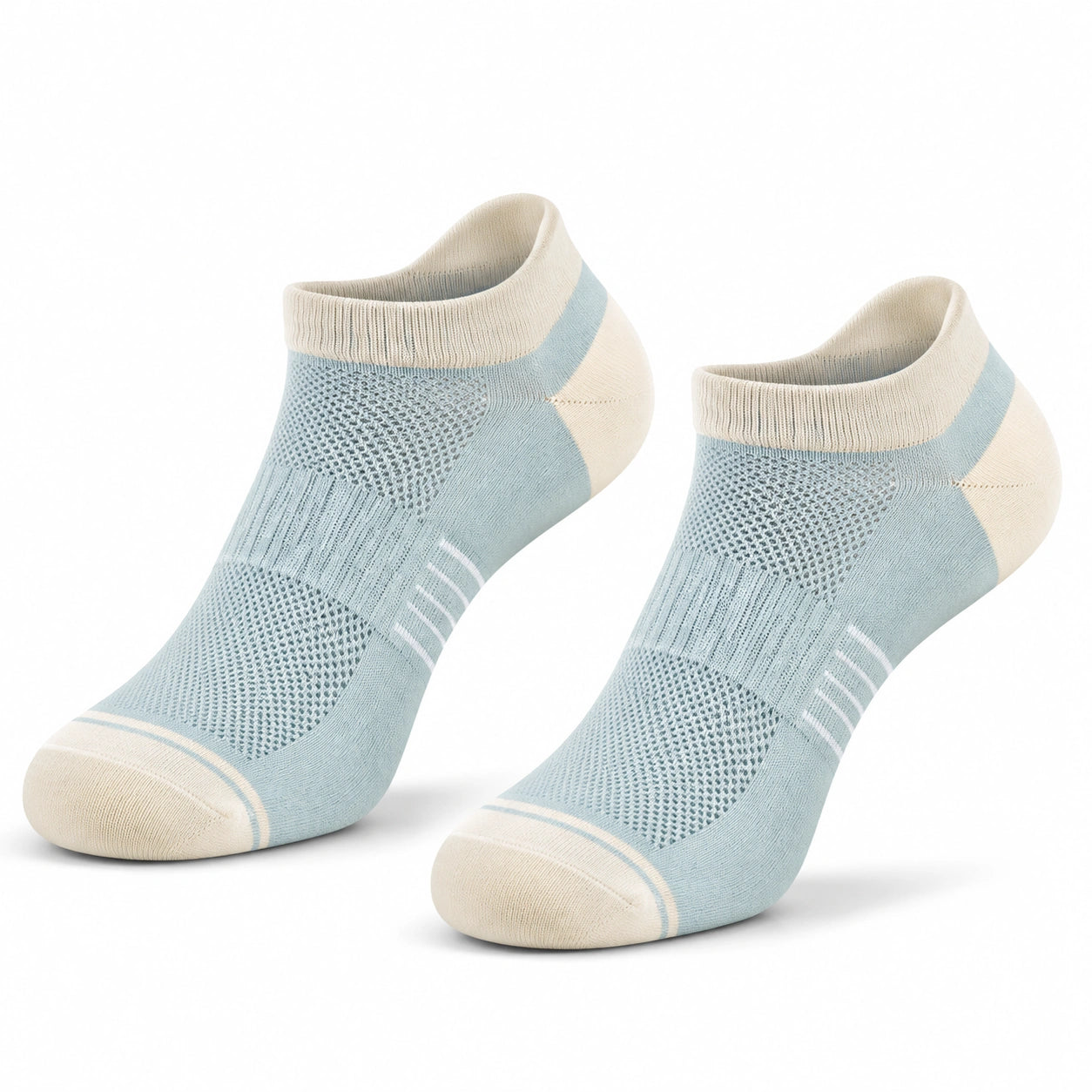 Chaussettes basses 39-42 en textile bleu clair et écru pour sport style respirant