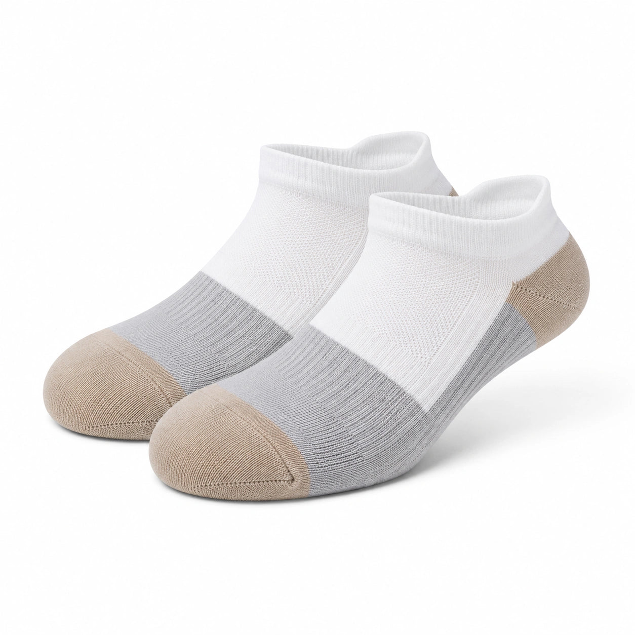 Chaussettes basses 43-46 en textile tricoté blanc gris beige - respirantes à bord côtelé