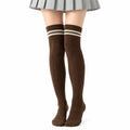 Chaussettes hautes 35-38 en maille marron rayée style universitaire