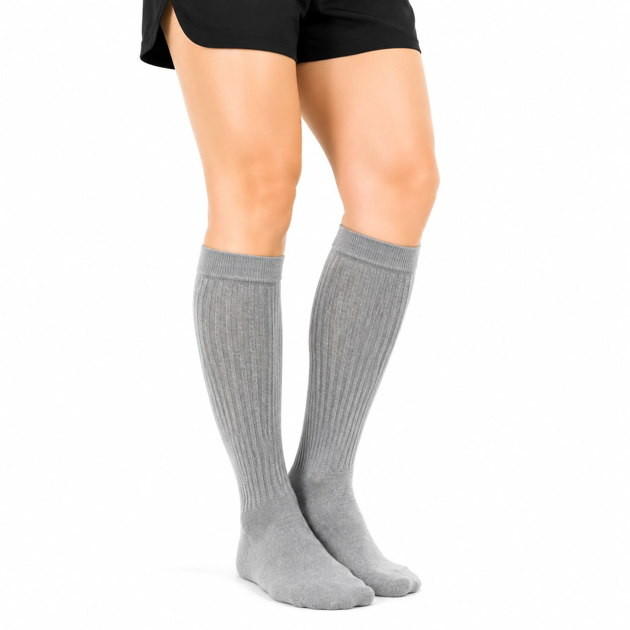Chaussettes hautes 35-38 grises en maille côtelée pour usage quotidien