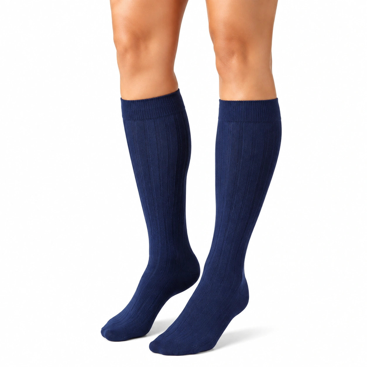 Chaussettes montantes 35-38 en maille bleu marine à côtes pour tenue habillée