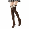 Chaussettes hautes 39-42 en maille marron et blanc à rayures style sportif