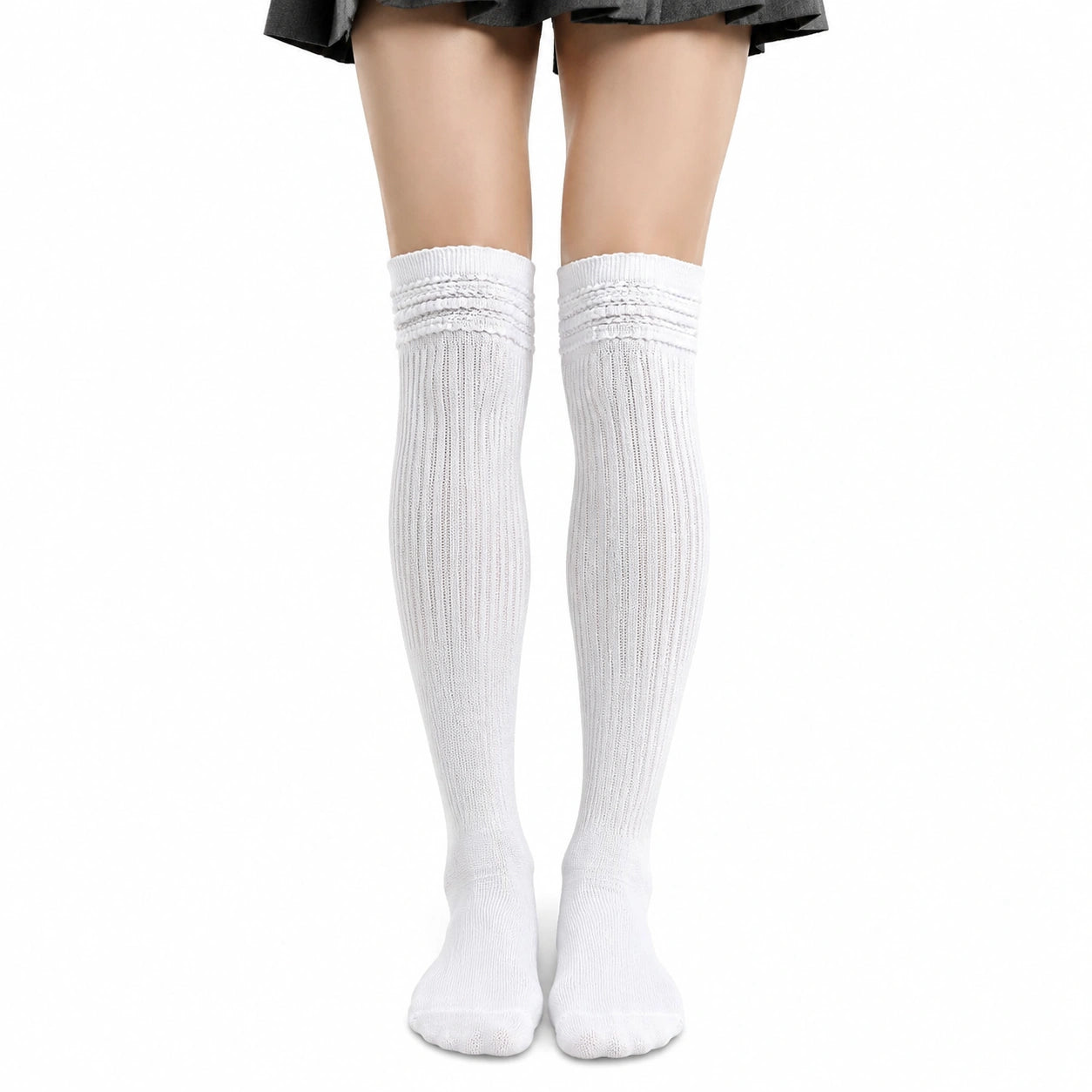 Chaussettes hautes 39-42 blanches en maille côtelée style classique