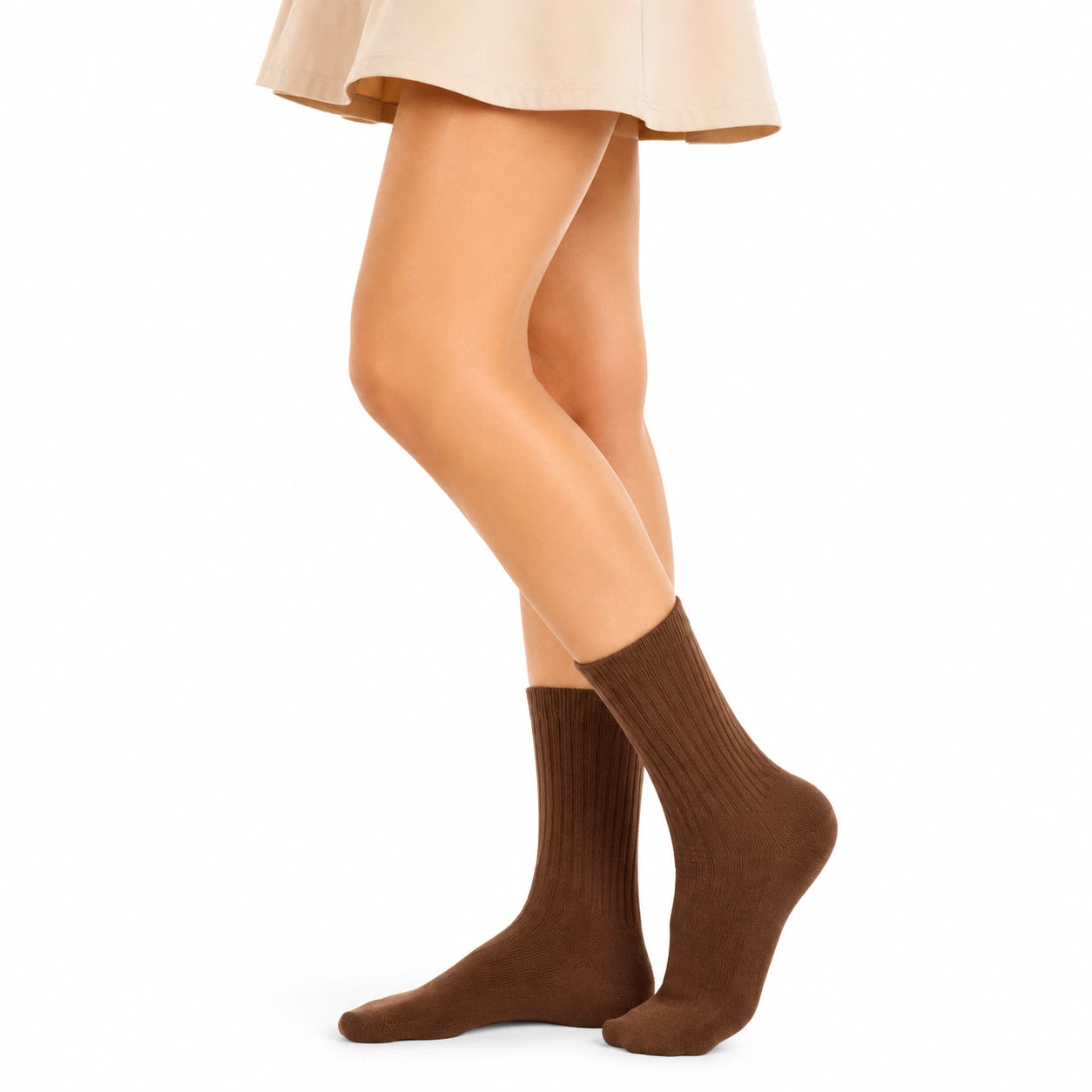 Chaussettes femme 35-38 marron en maille côtelée mi-mollet