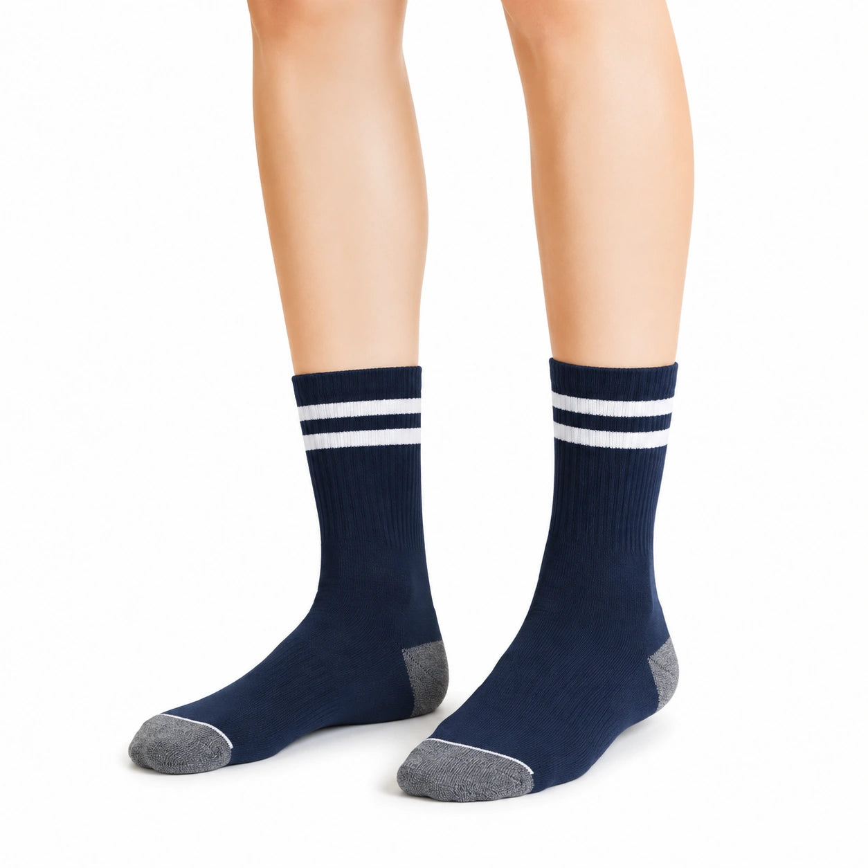 Chaussettes mi-mollet 39-42 en maille bleu marine et gris style sportif