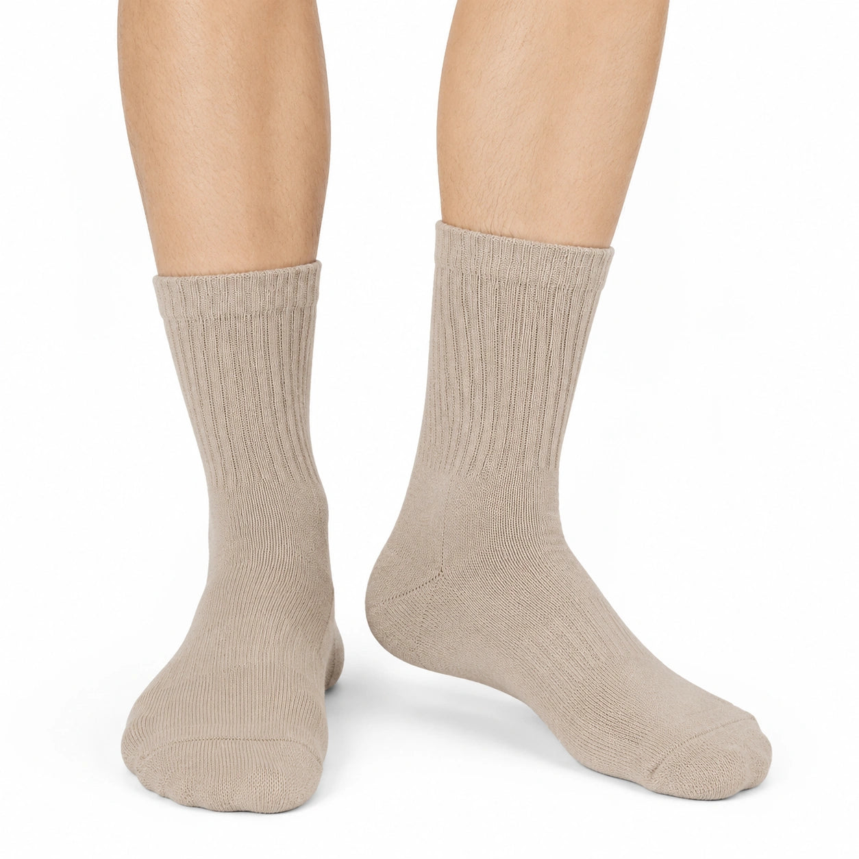 Chaussettes mi-mollet 39-42 en maille textile beige côtelée pour usage quotidien