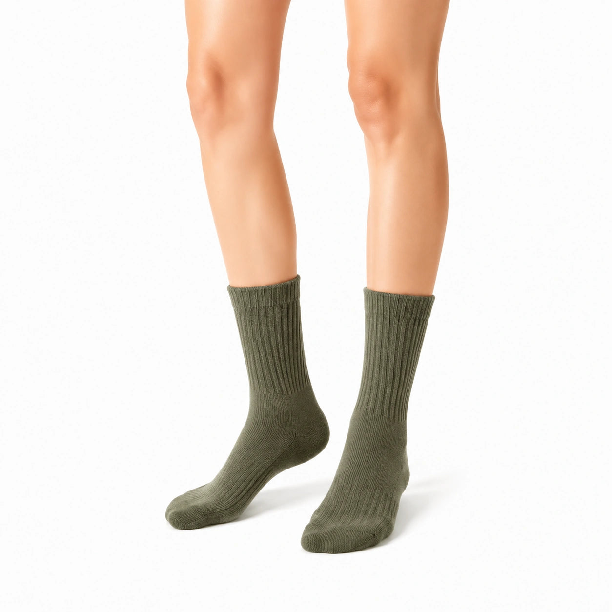 Chaussettes mi-mollet 43-46 en maille textile vert olive côtelées pour usage quotidien