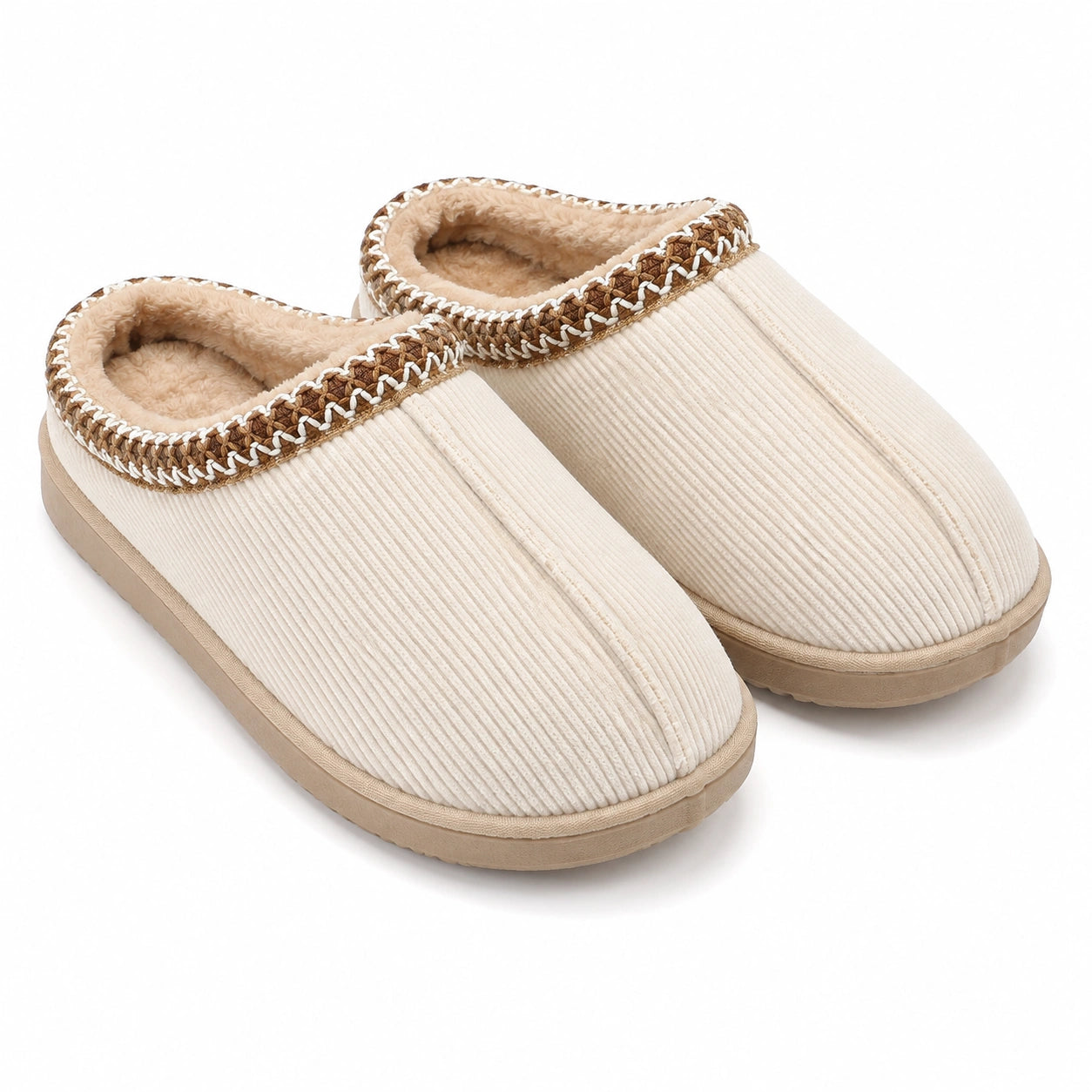 Chaussons mules 38/39 en textile côtelé écru doublure chaude pour intérieur