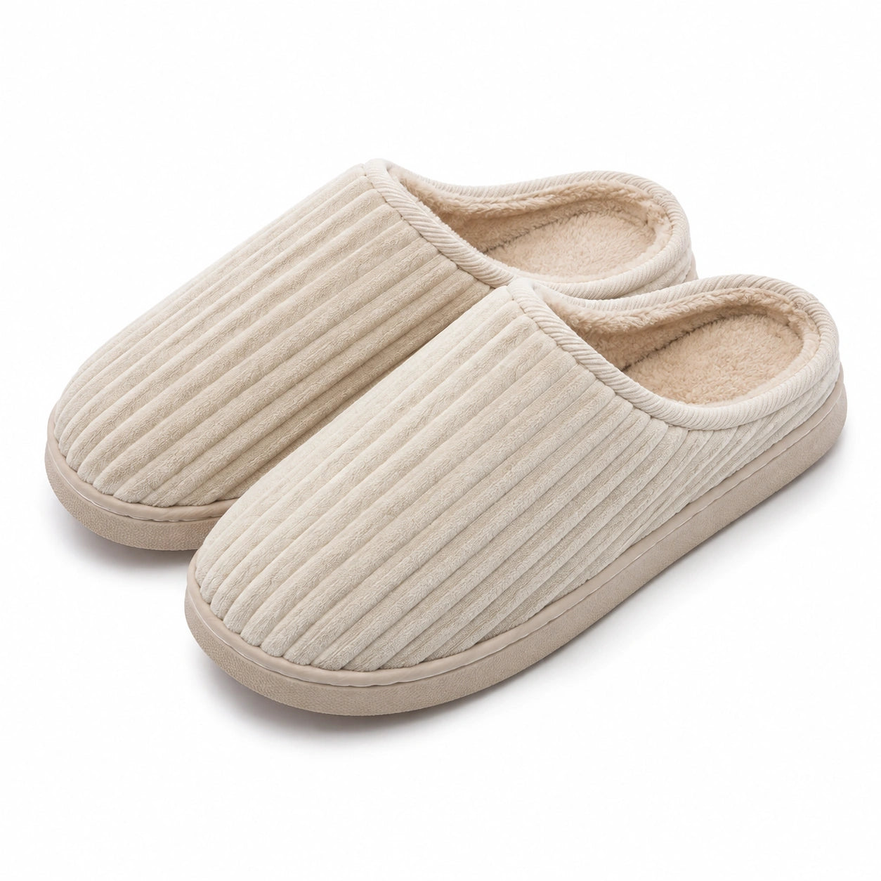 Chaussons d'intérieur 40/41 en textile beige à semelle antidérapante style côtelé