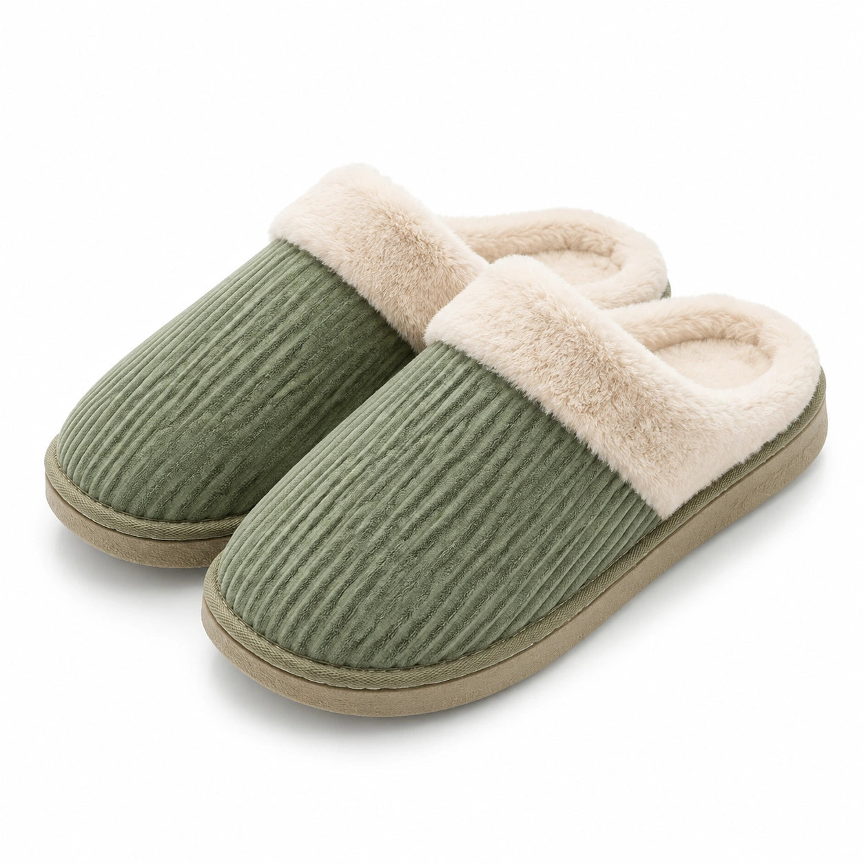 Pantoufles d'intérieur 42/43 textile côtelé vert doublure douce semelle antidérapante