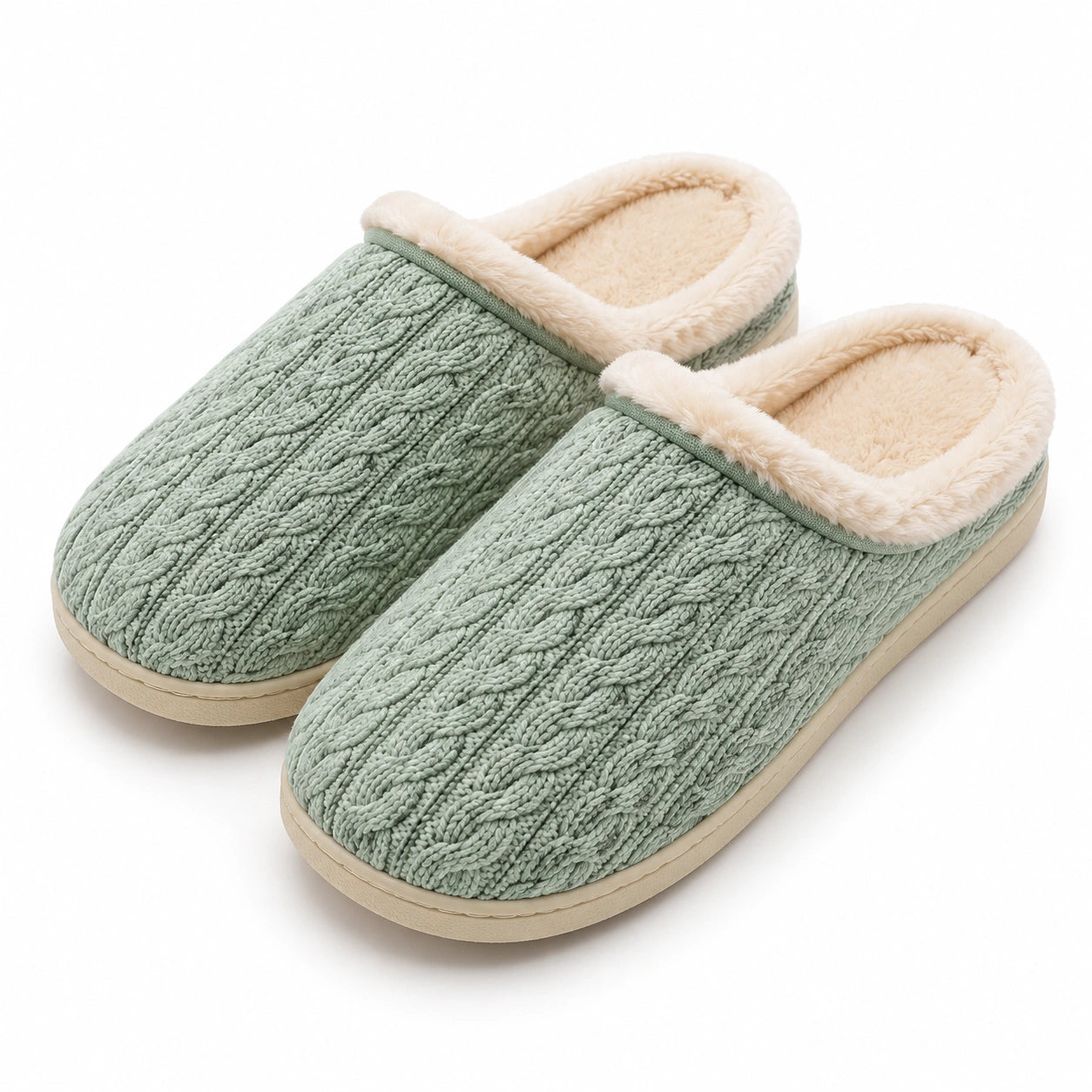 Chaussons femme 42/43 en textile vert sauge doublure douce semelle plate intérieur