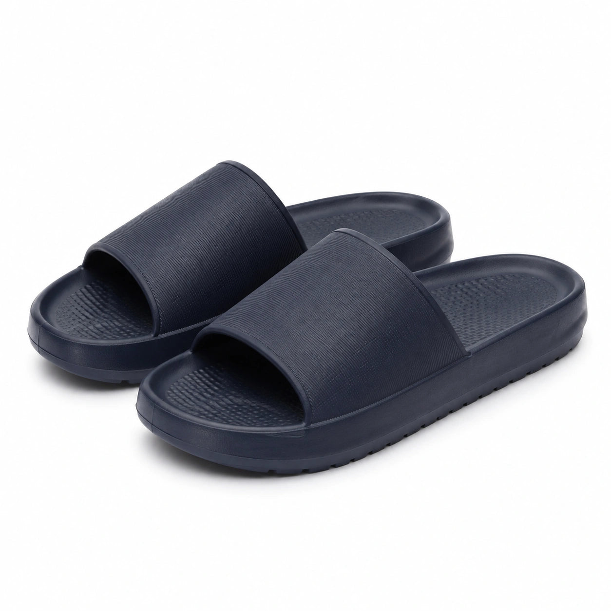 Claquettes 38/39 en matière synthétique bleu marine à bride large pour piscine et détente