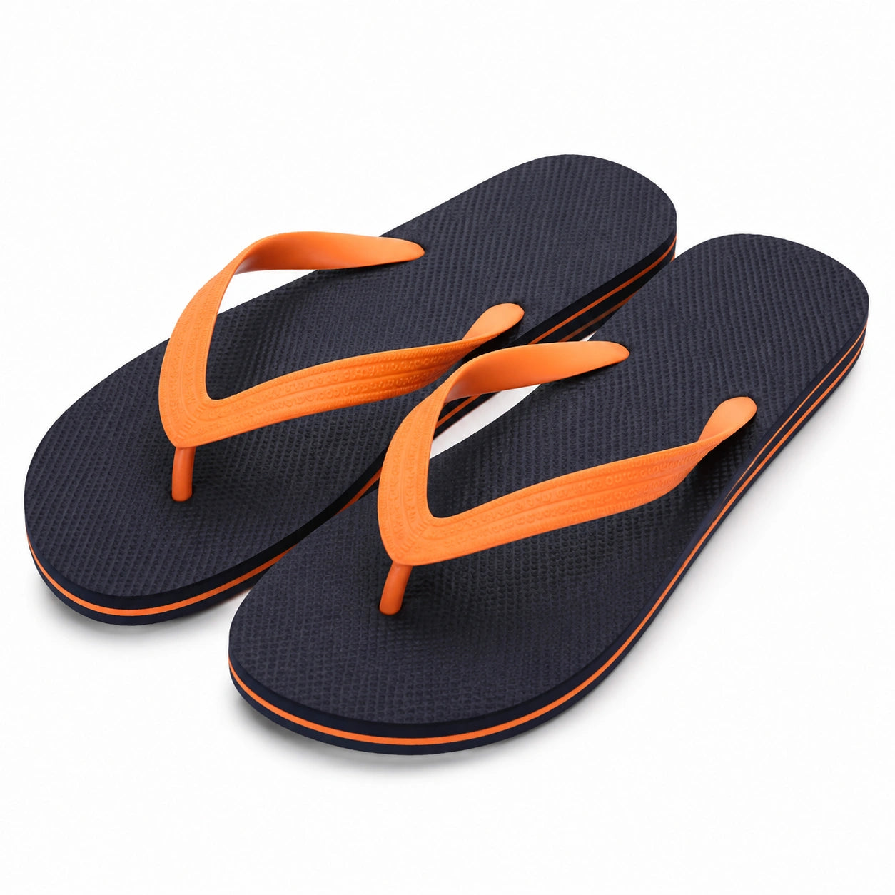Tongs 38/39 en matière synthétique bleu marine et orange à semelle texturée pour plage