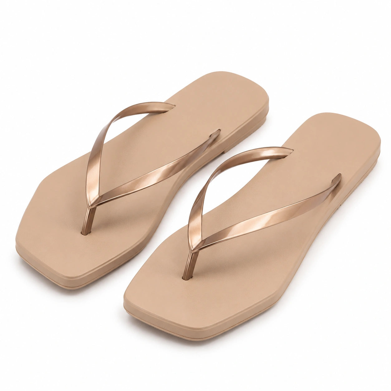 Tongs femme taille 42/43 en matière synthétique beige doré - semelle plate estivale