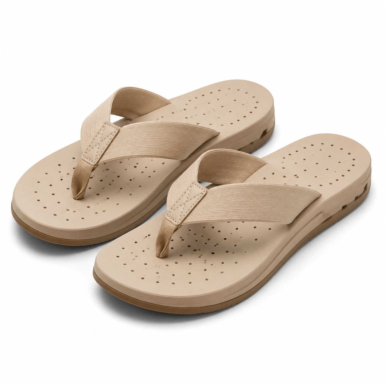 Tongs 42/43 beige en mousse synthétique à bride textile perforées pour été